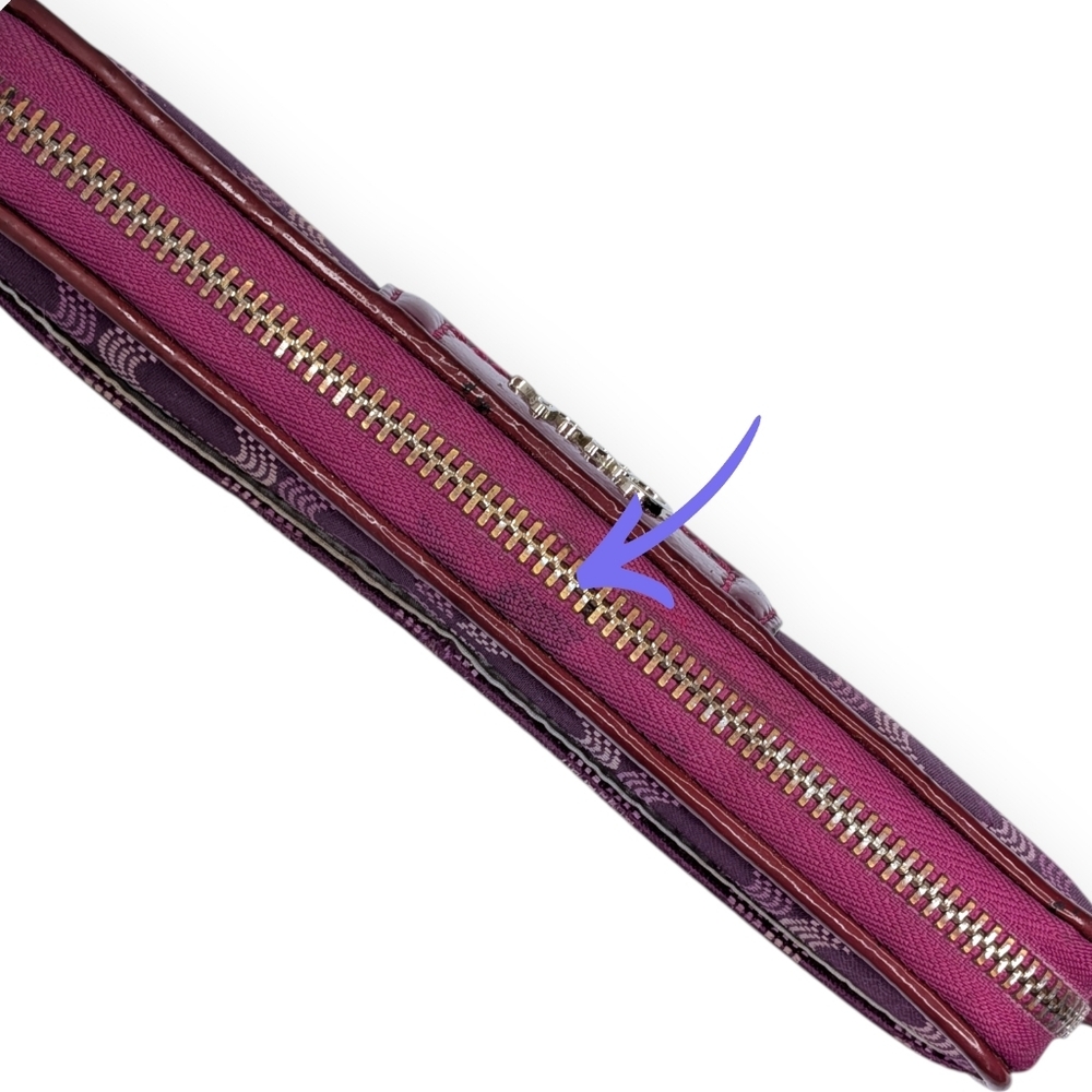 Coach Ashley Op Art Dotted Signature C Zip Around Accordion Wallet Purple Satin - Picture 11 of 16